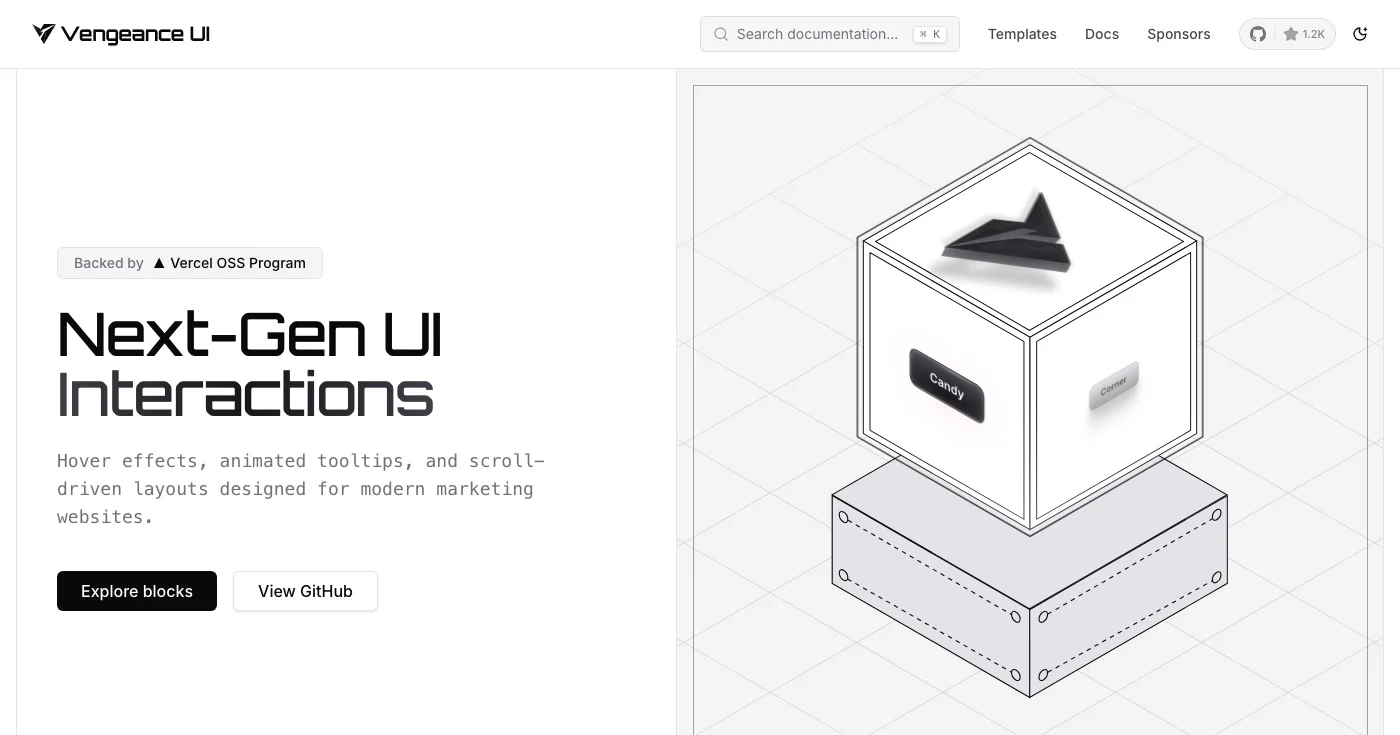 Vengeance UI homepage