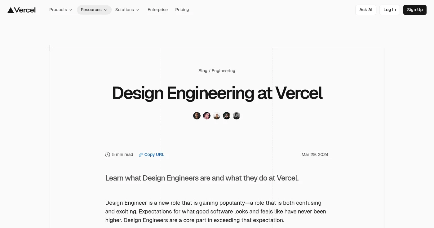 Vercel design engineering team blog post