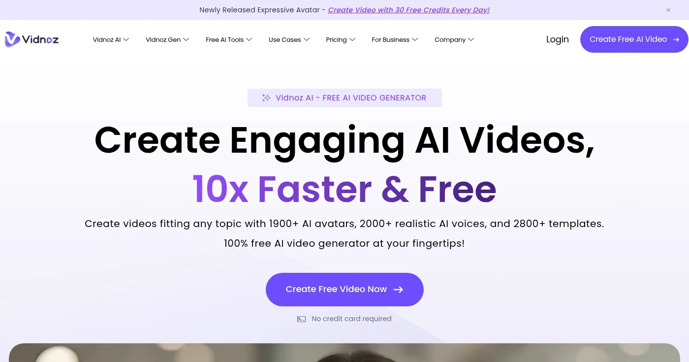 Vidnoz AI avatar generator homepage