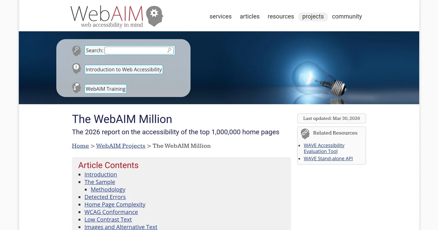 WebAIM Million 2026 homepage error rates